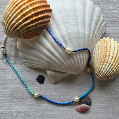 Blue pearl necklace